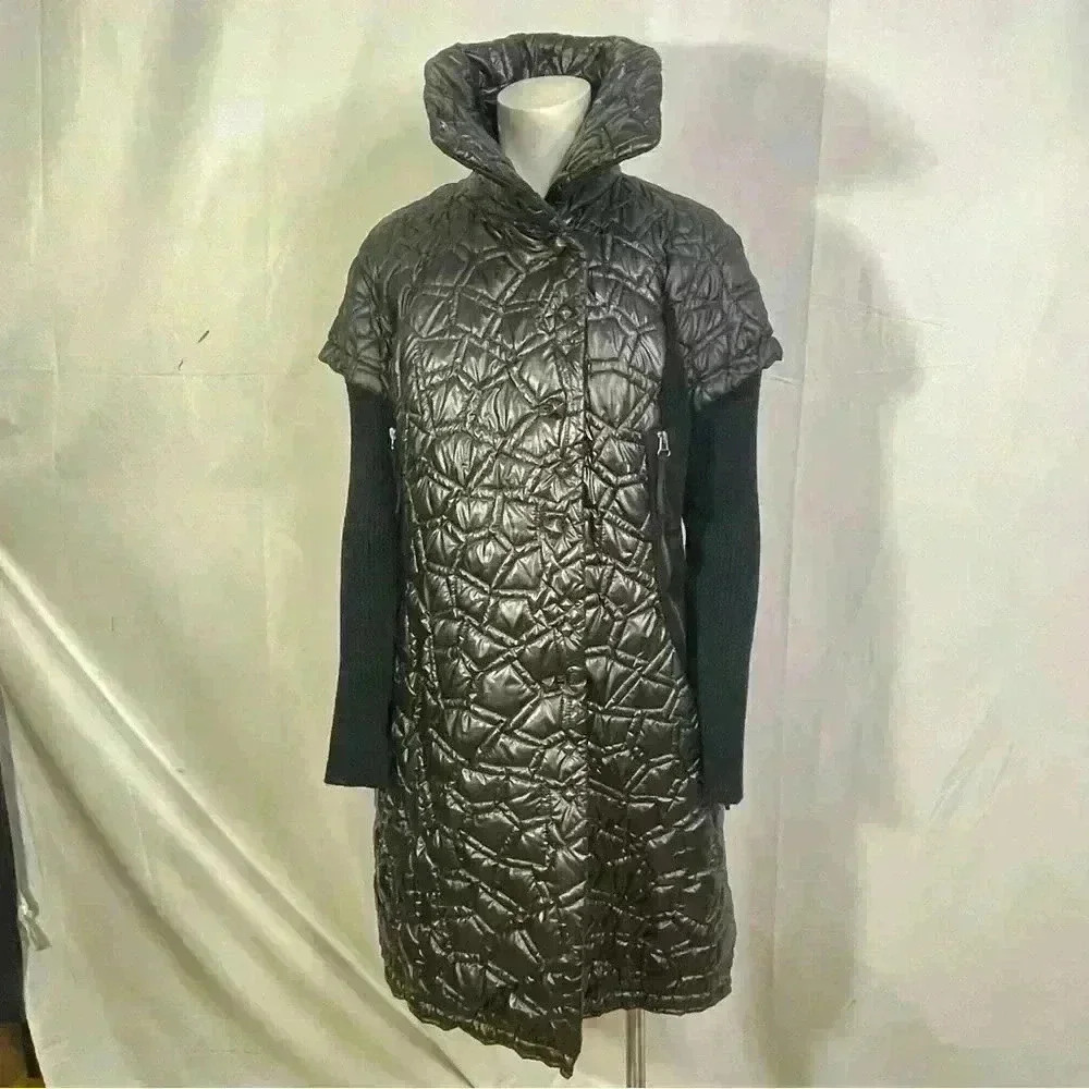 LAFLAMME FOURRURE  GLOSSY QUILTED TRENCH GORGEOUS COAT SLEEVES SIZE M - Picture 9 of 16
